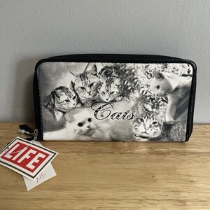 LIFE Wristlet Cats Black And White Photo 8” Wallet